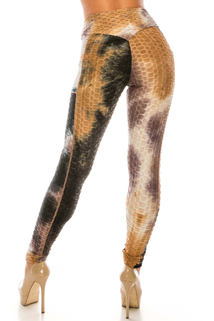 Wholesale Premium Earthen Mocha Tie Dye Scrunch Butt Workout Leggings with Side Pockets