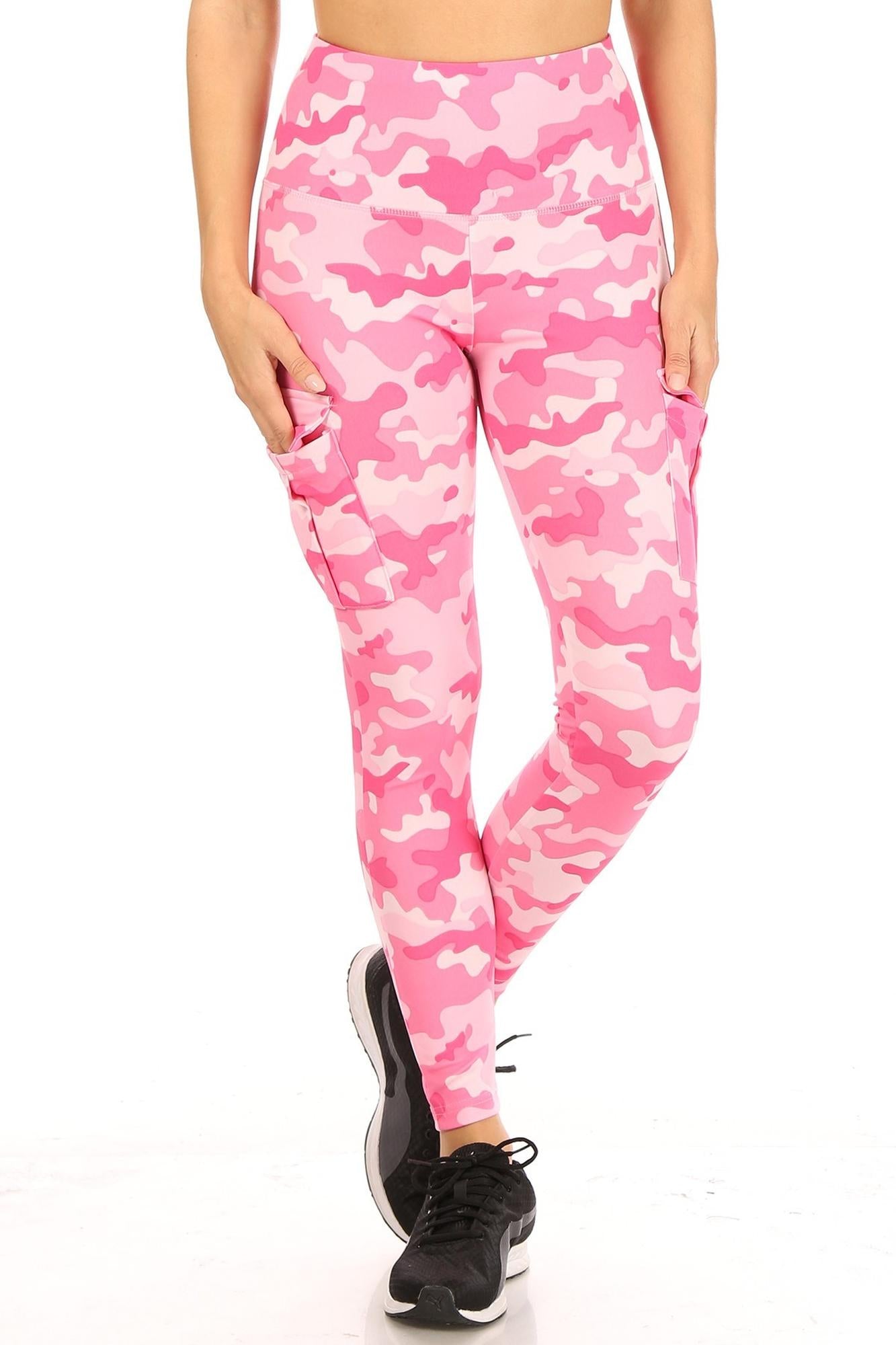 Wholesale Cotton Candy Camouflage Sport Leggings with Cargo Pocket
