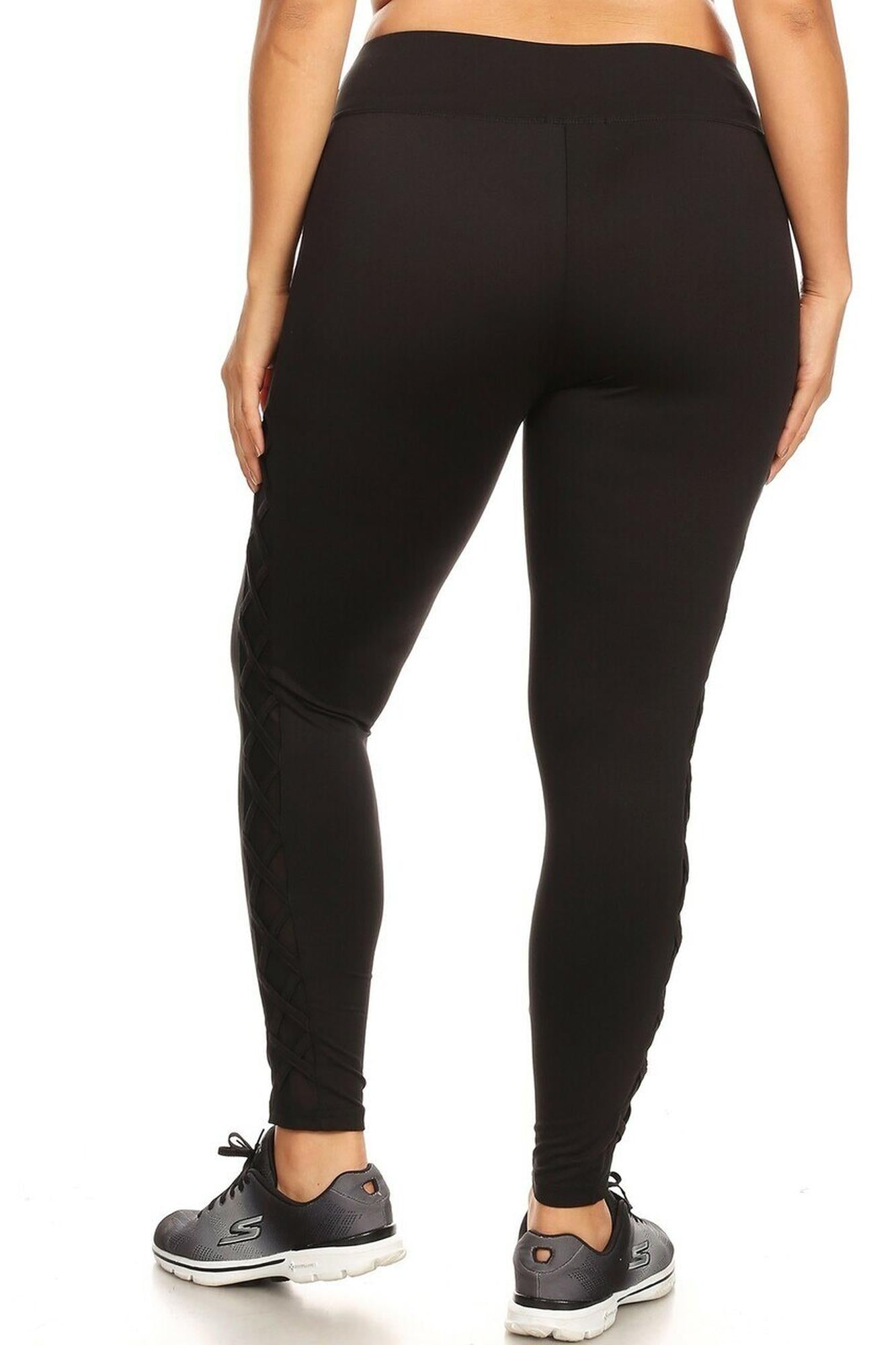 Wholesale Side Crisscross Mesh Sport Plus Size Leggings