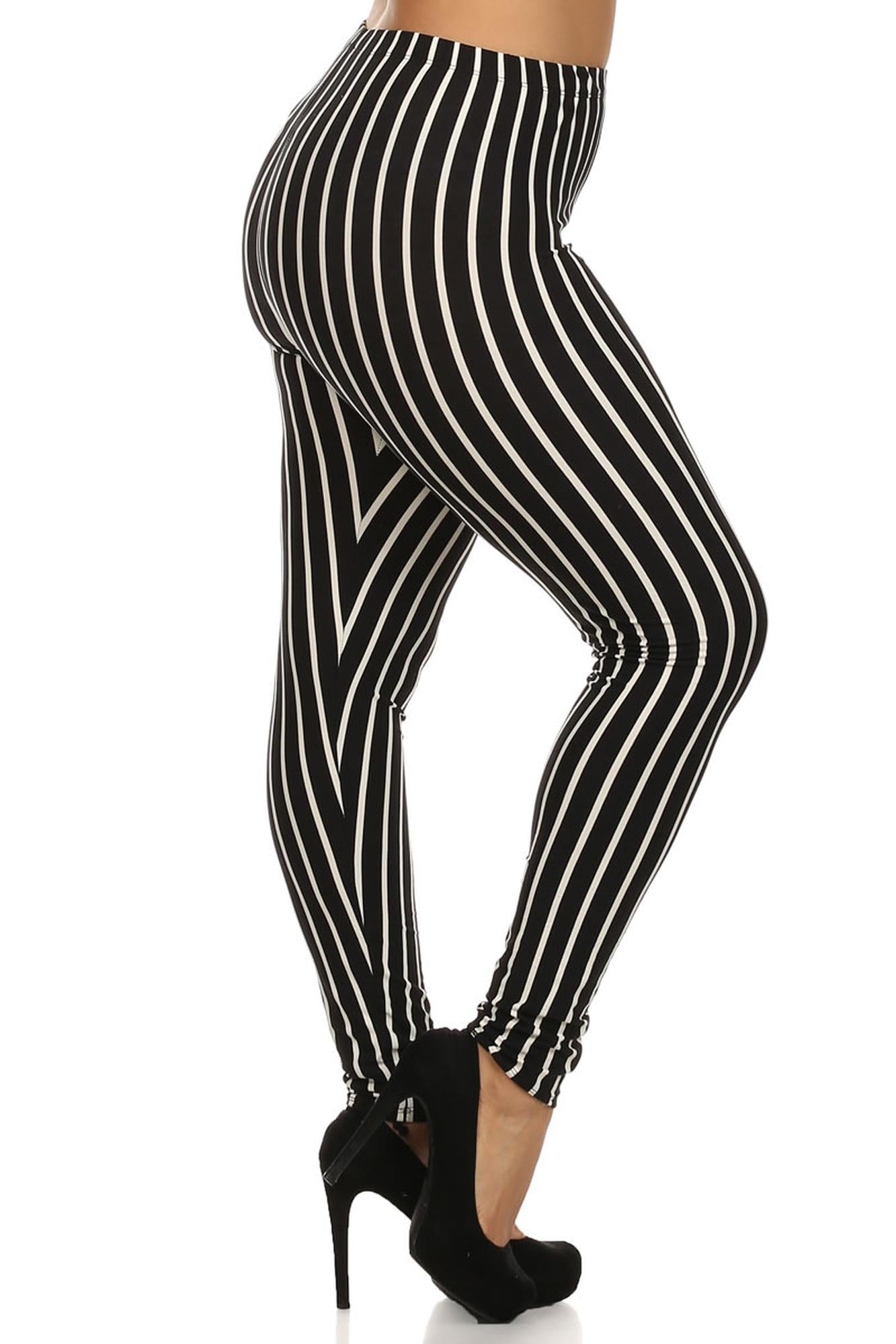 Wholesale Buttery Smooth Vertical Black Pinstripe Plus Size Leggings