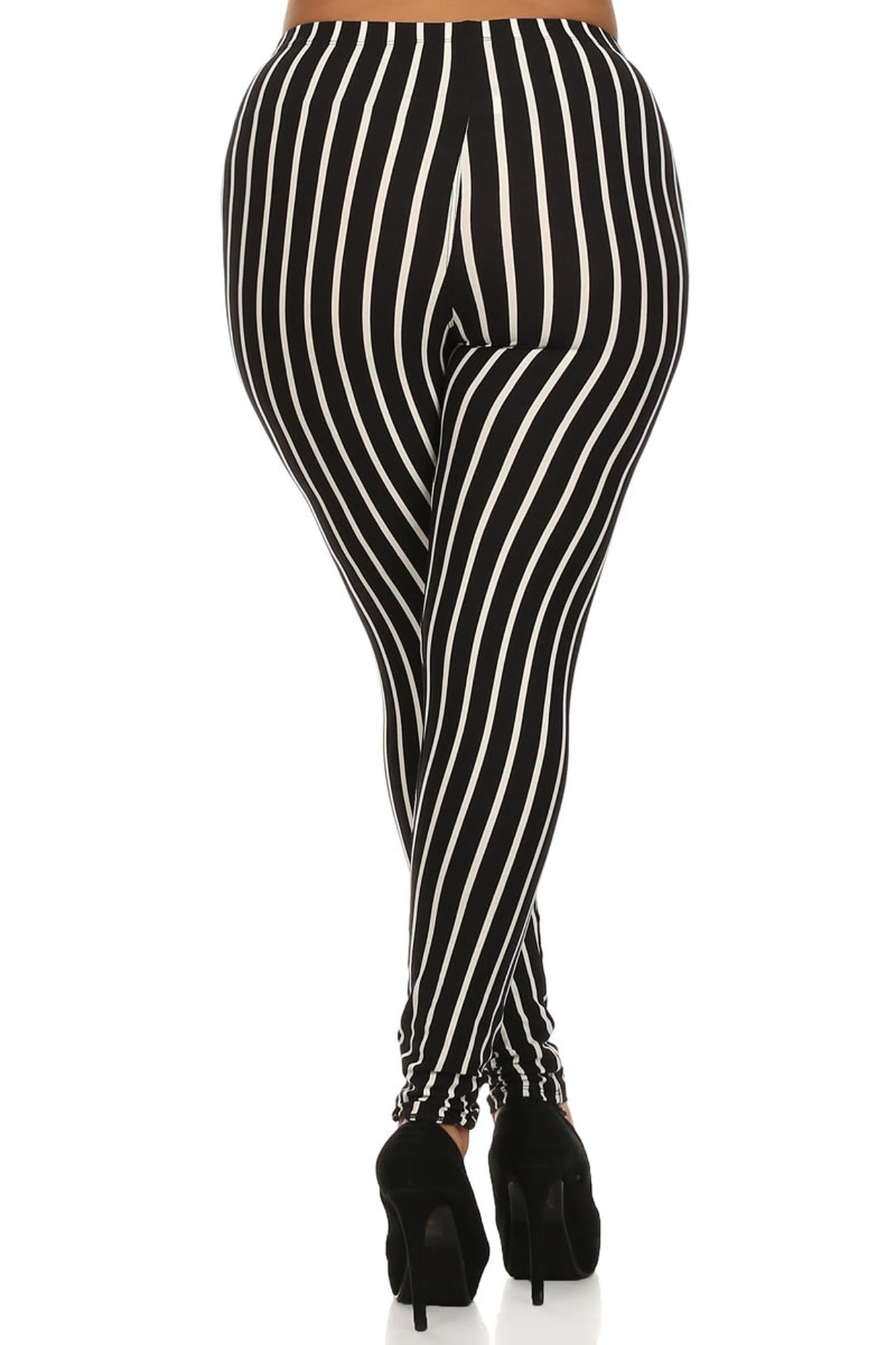 Wholesale Buttery Smooth Vertical Black Pinstripe Plus Size Leggings