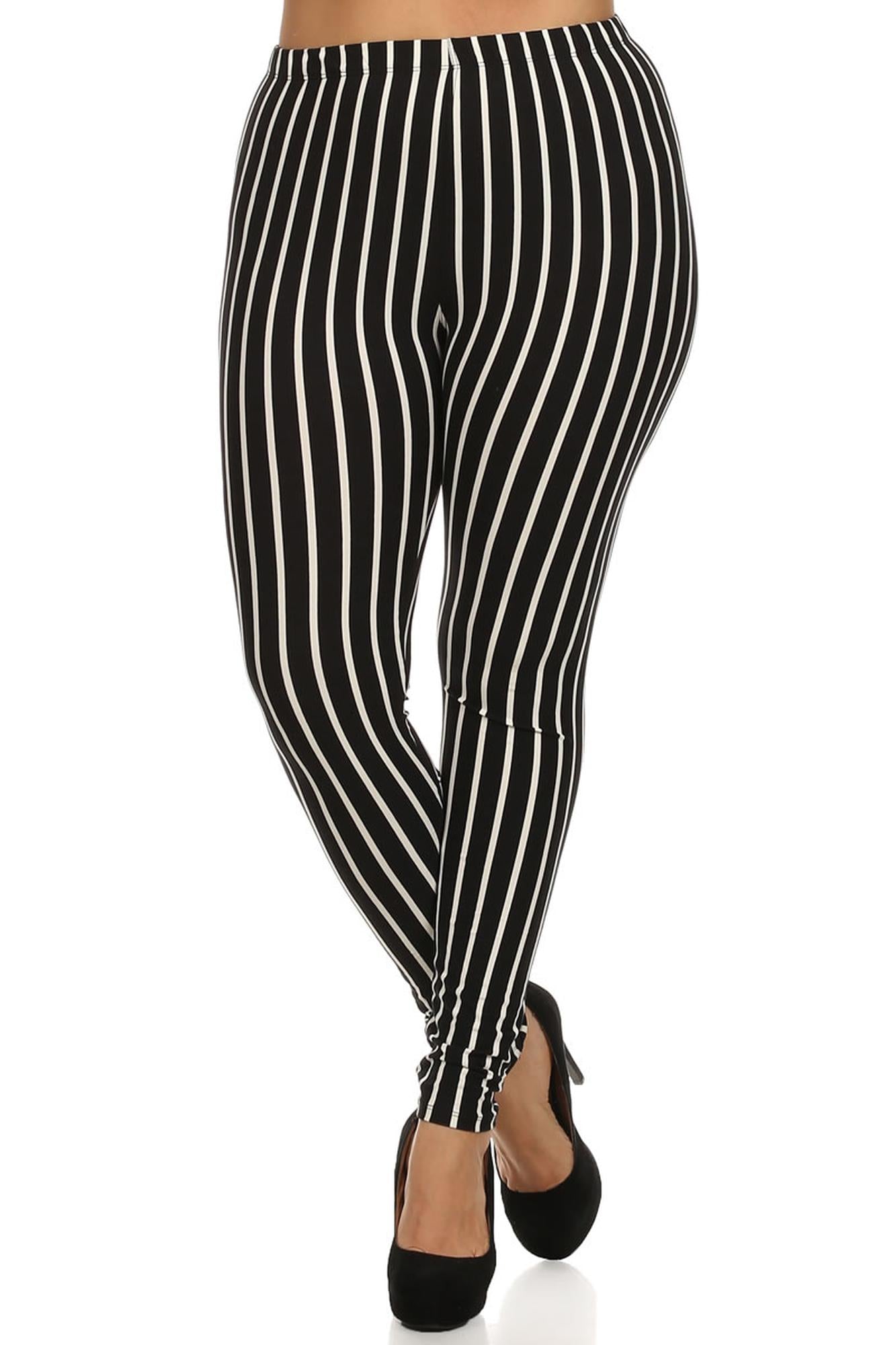 Wholesale Buttery Smooth Vertical Black Pinstripe Plus Size Leggings