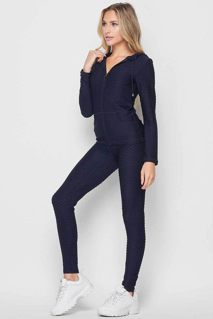 Wholesale 2 Piece Scrunch Butt Leggings and Hooded Jacket Set