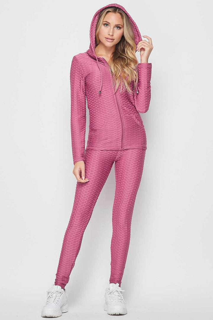 Wholesale 2 Piece Scrunch Butt Leggings and Hooded Jacket Set