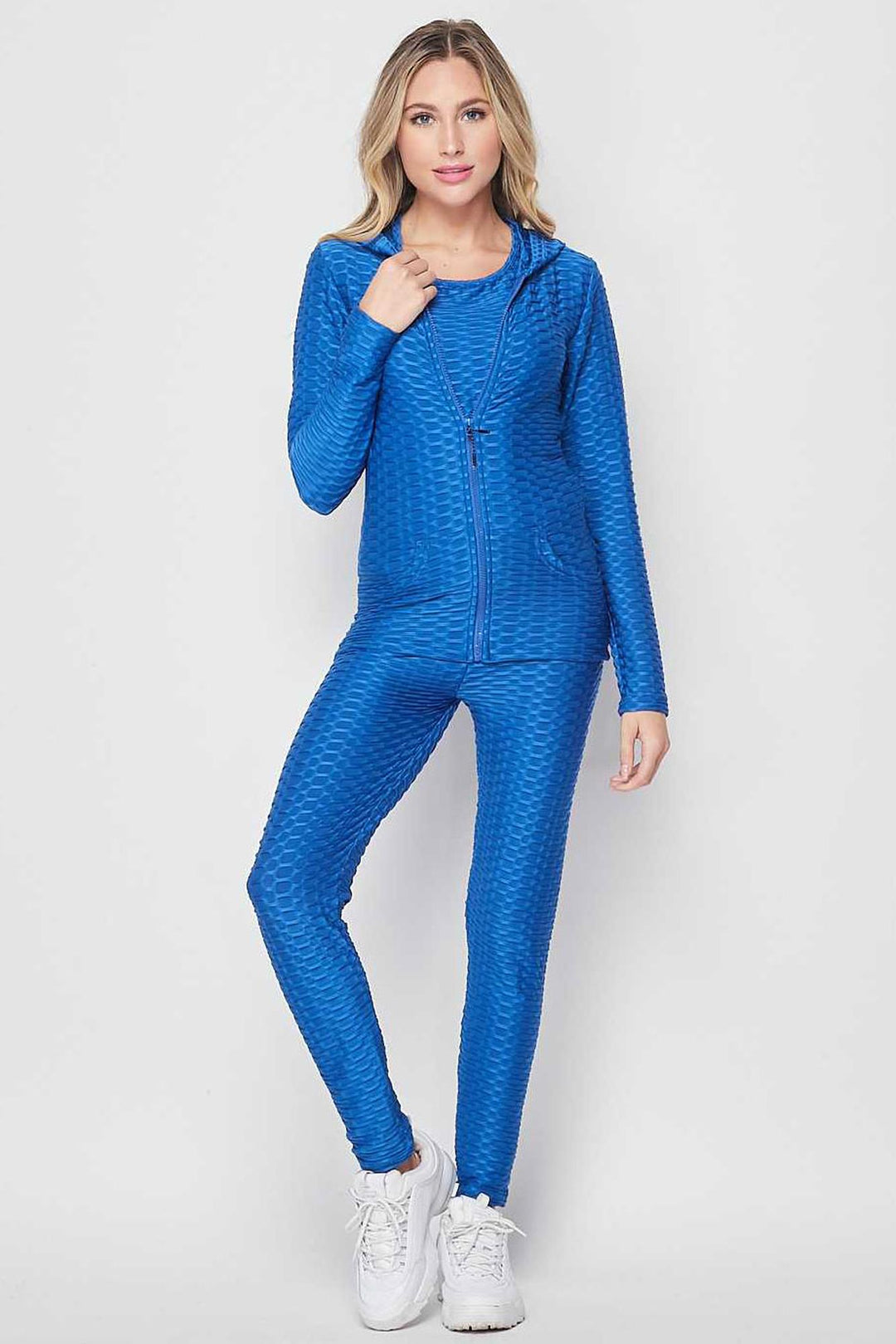 Wholesale 3 Piece Scrunch Butt Leggings Tank Top and Hooded Jacket Set