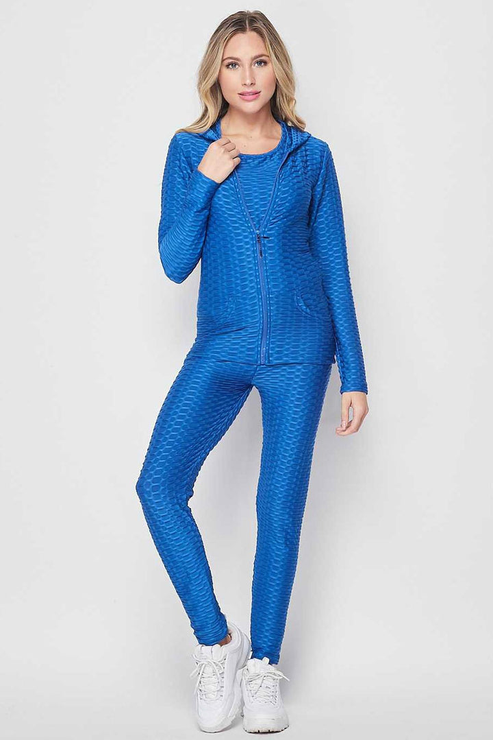 Wholesale 3 Piece Scrunch Butt Leggings Tank Top and Hooded Jacket Set