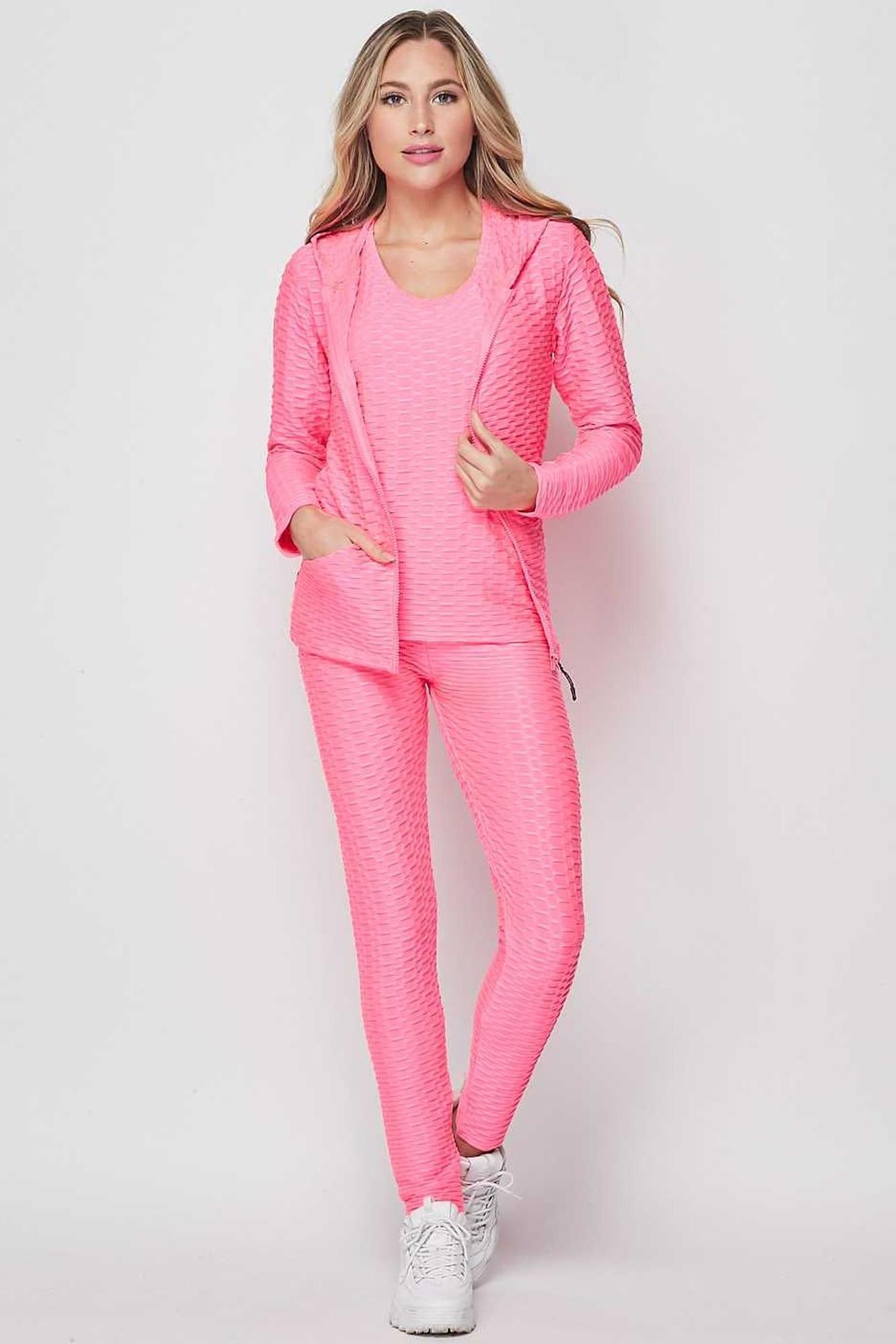 Wholesale 3 Piece Scrunch Butt Leggings Tank Top and Hooded Jacket Set