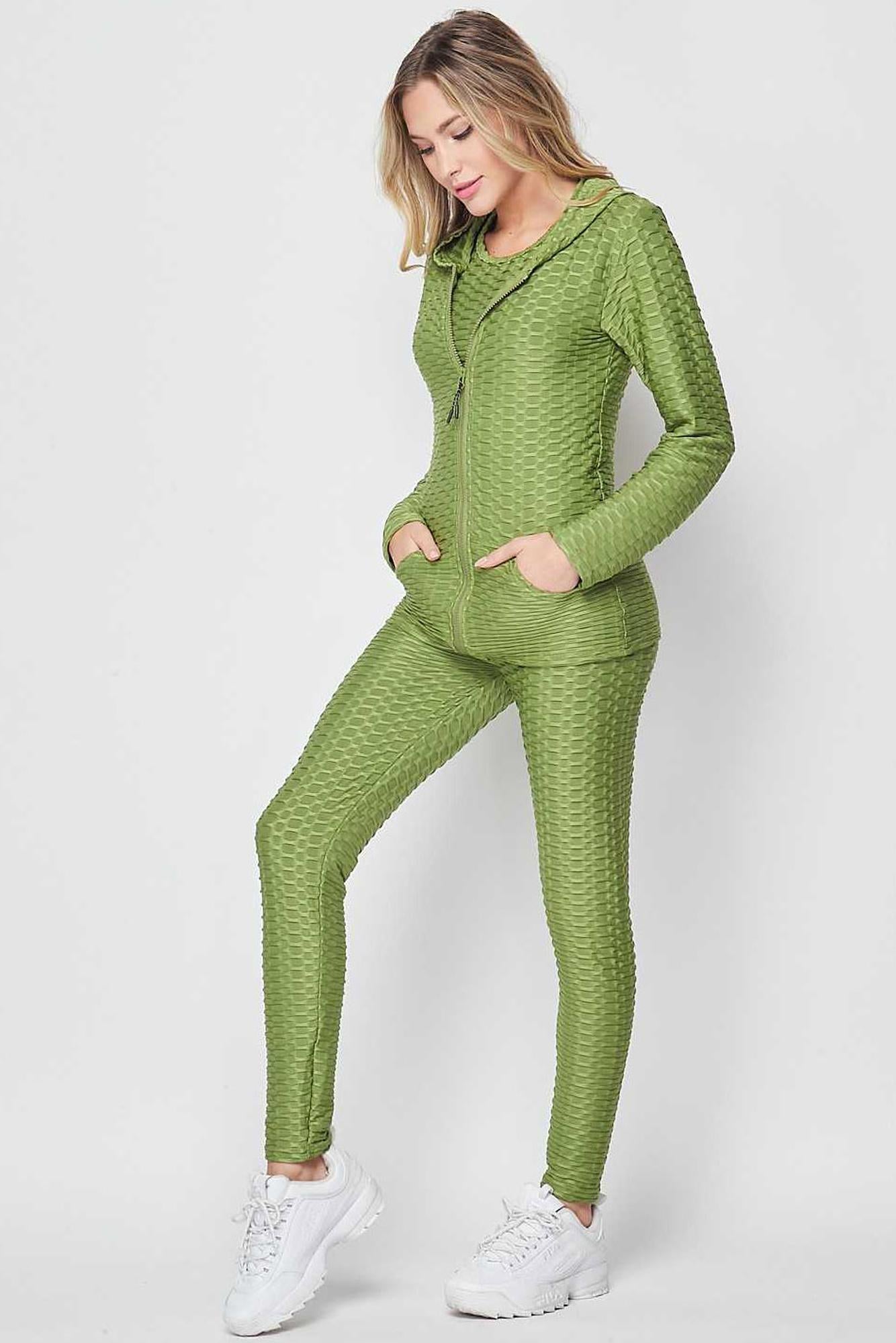 Wholesale 3 Piece Scrunch Butt Leggings Tank Top and Hooded Jacket Set