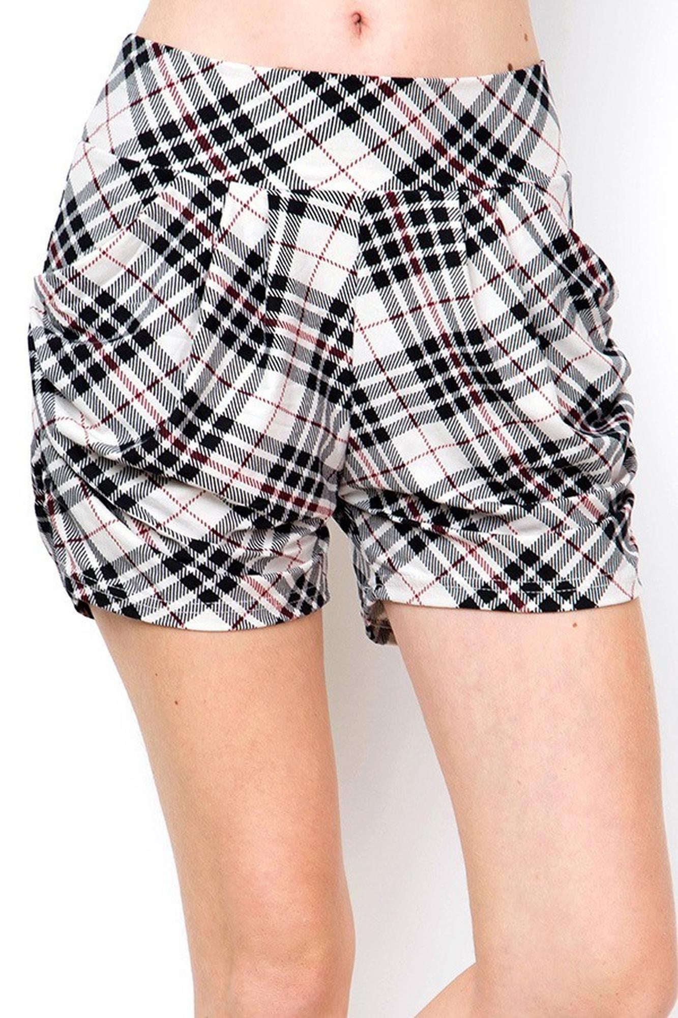Wholesale Buttery Smooth Contour Ivory Angled Plaid Harem Shorts