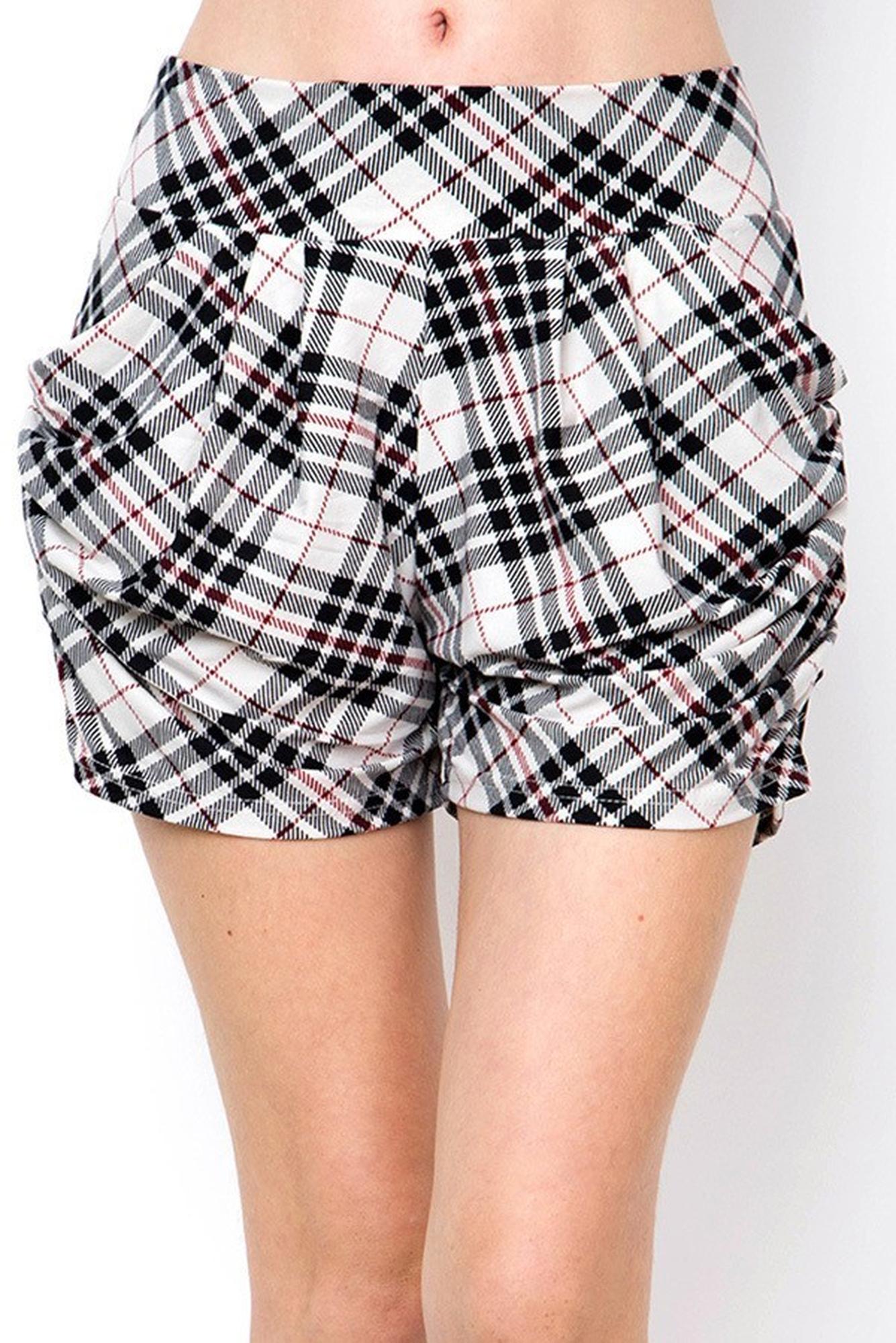 Wholesale Buttery Smooth Contour Ivory Angled Plaid Harem Shorts