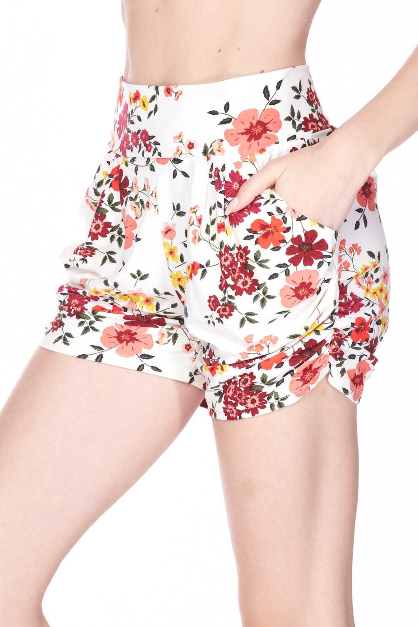 Wholesale Buttery Smooth Fresh Spring Floral Plus Size Harem Shorts
