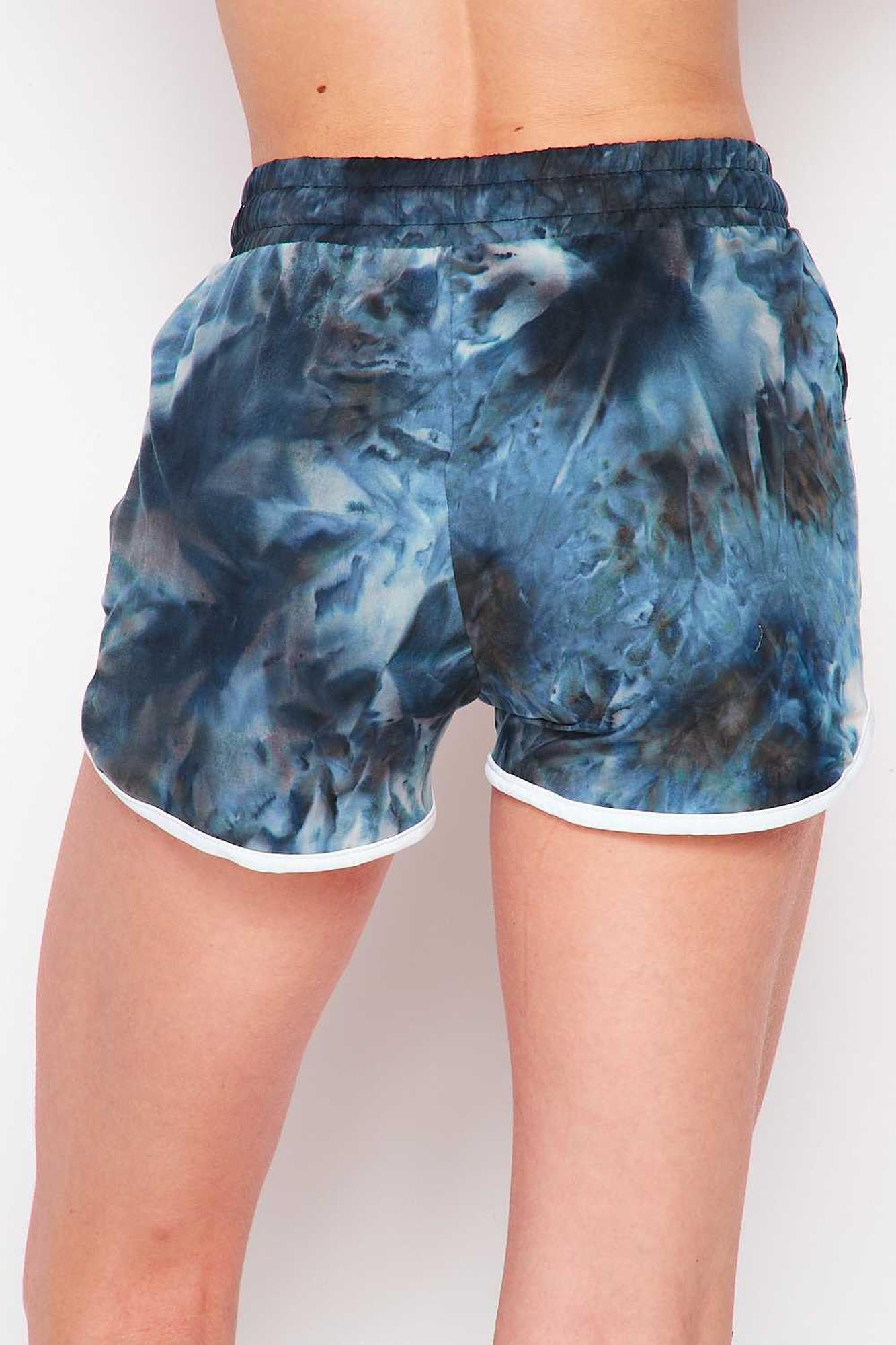 Wholesale Buttery Smooth Navy Tie Dye Drawstring Waist Dolphin Shorts with Pockets