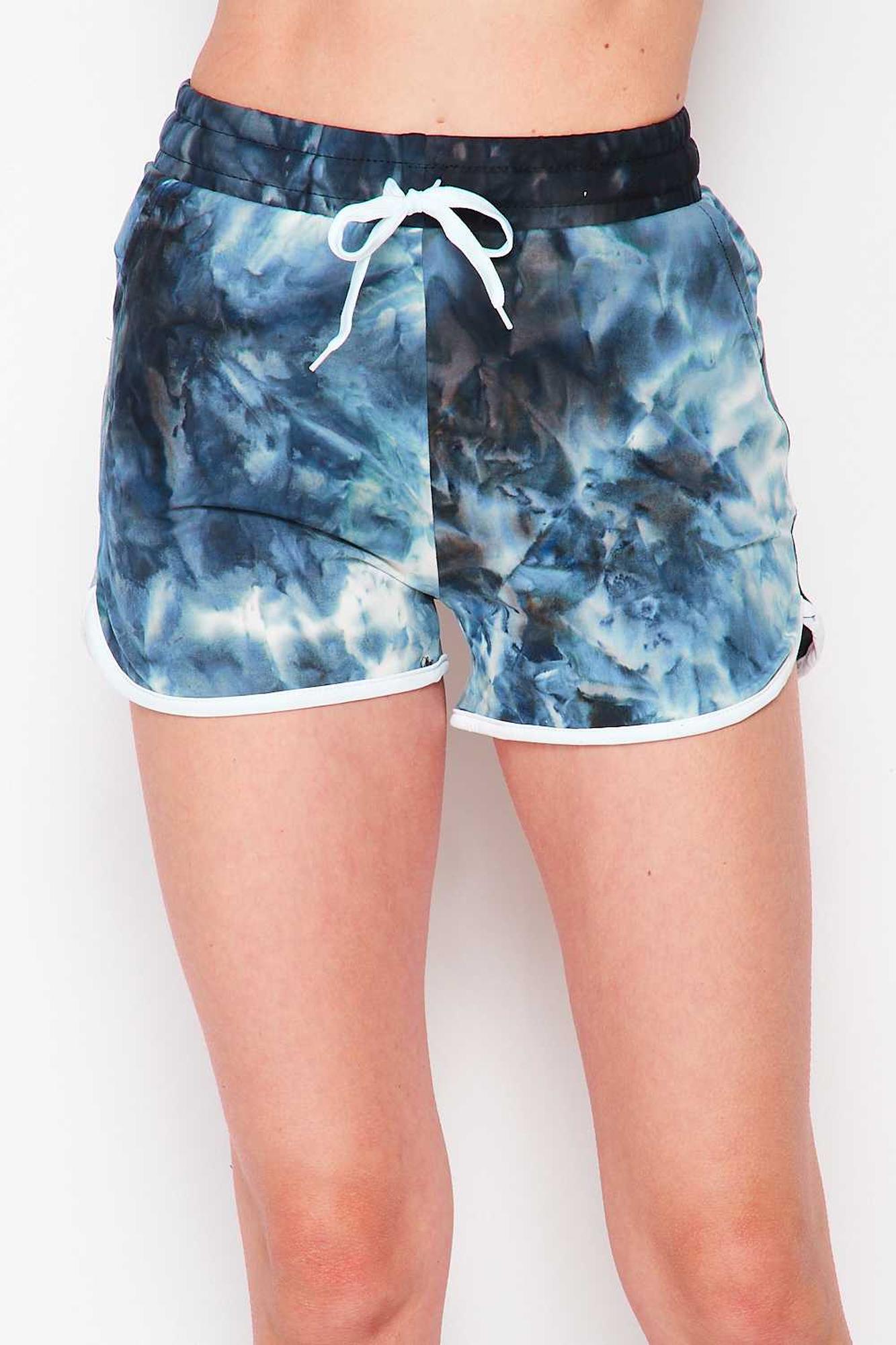 Wholesale Buttery Smooth Navy Tie Dye Drawstring Waist Dolphin Shorts with Pockets