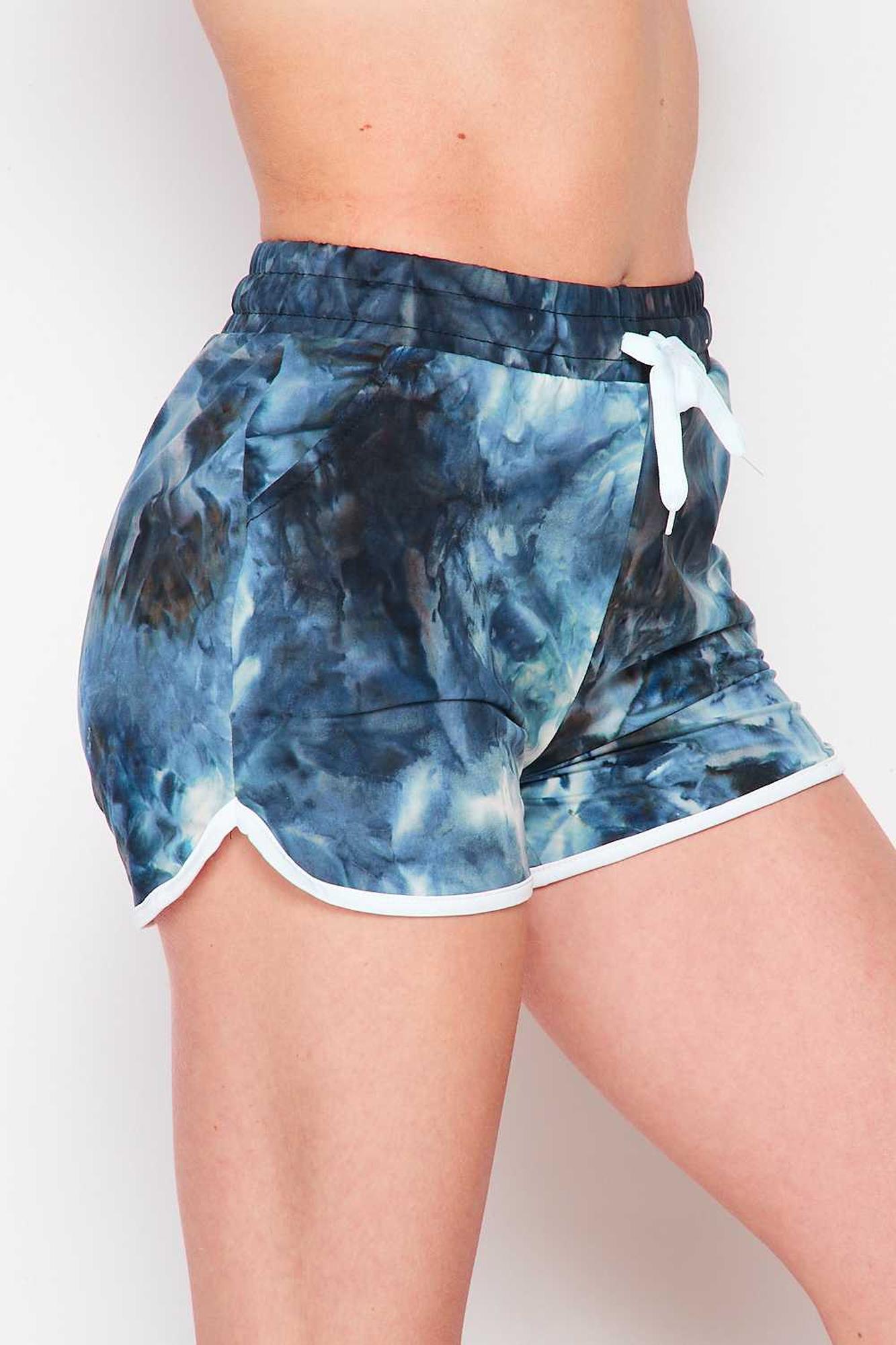 Wholesale Buttery Smooth Navy Tie Dye Drawstring Waist Dolphin Shorts with Pockets