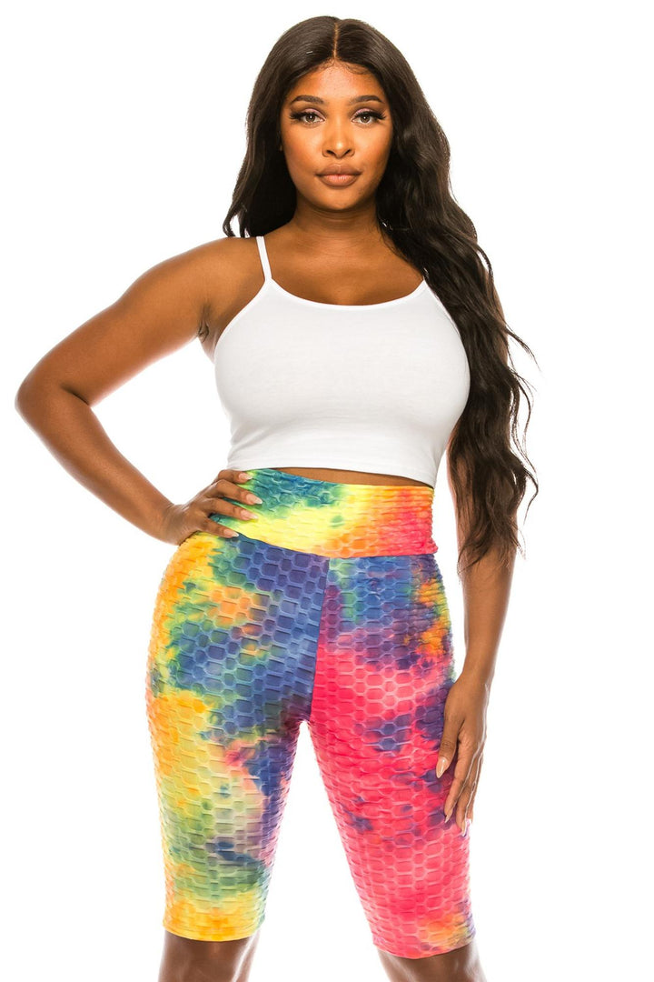 Wholesale Neon Summer Tie Dye Scrunch Butt Biker Sport Shorts
