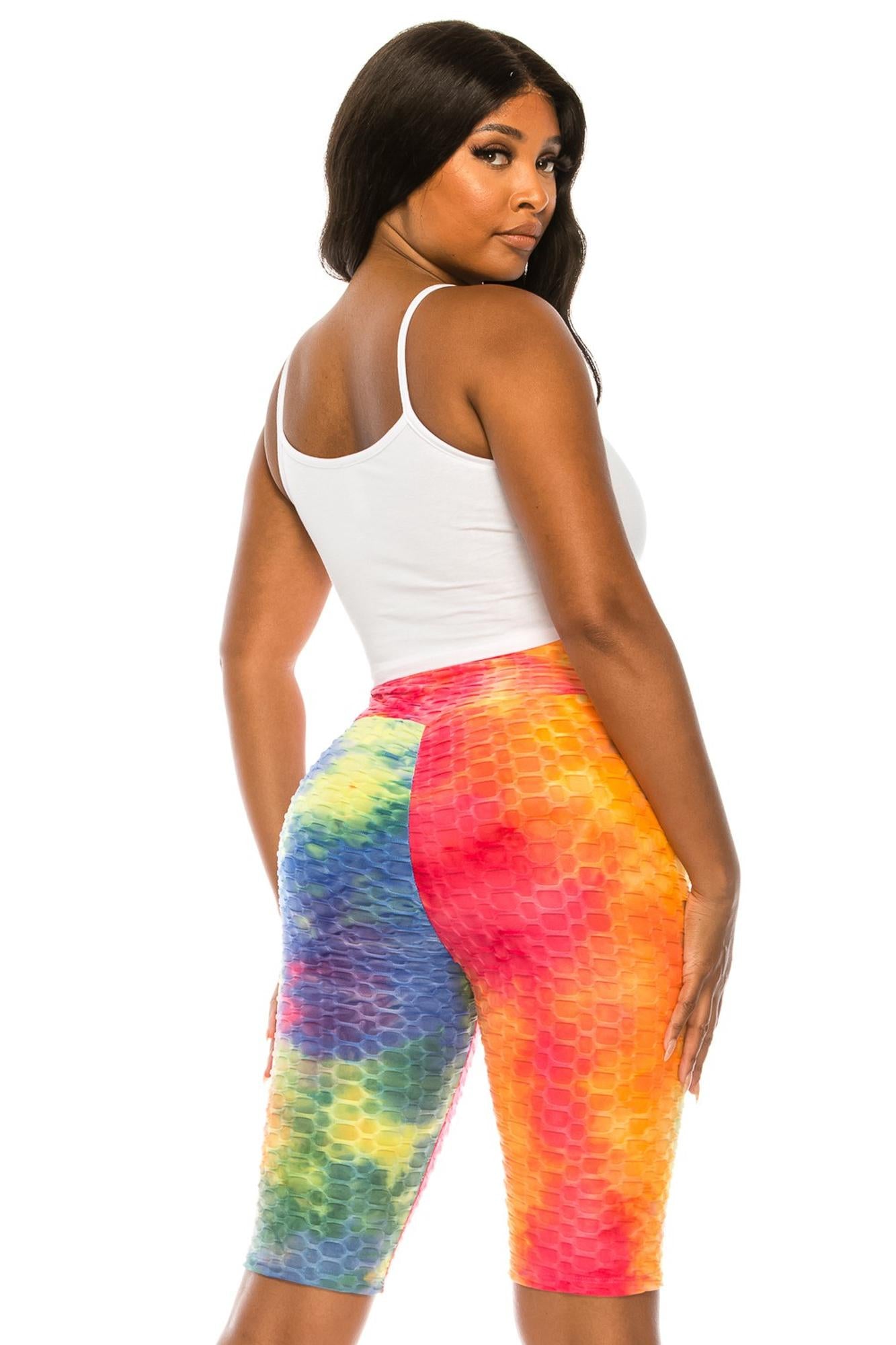 Wholesale Neon Summer Tie Dye Scrunch Butt Biker Sport Shorts