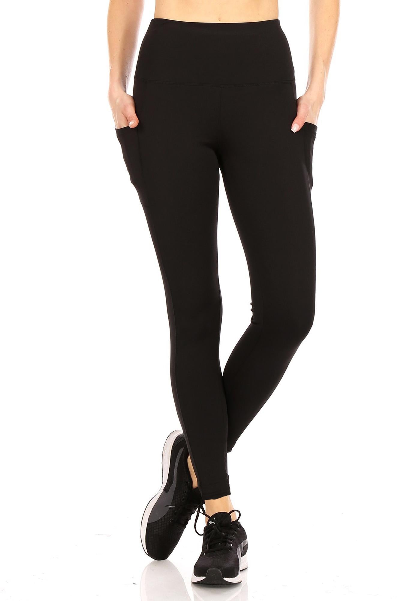 Wholesale Solid High Waisted Workout Leggings with Side Pockets