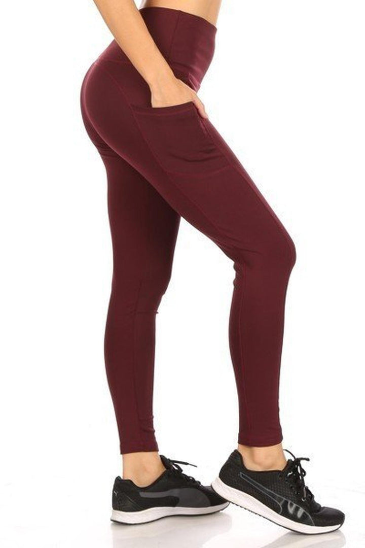 Wholesale Solid High Waisted Workout Leggings with Side Pockets
