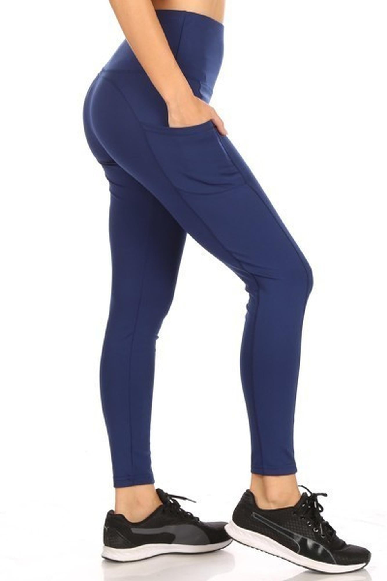 Wholesale Solid High Waisted Workout Leggings with Side Pockets