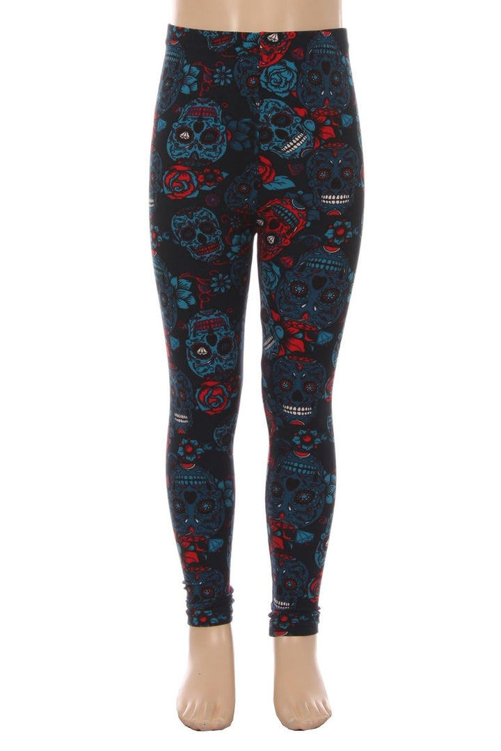 Wholesale Buttery Soft Blue Sugar Skulls Kids Leggings