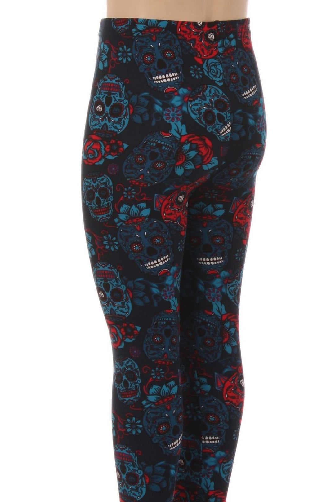 Wholesale Buttery Soft Blue Sugar Skulls Kids Leggings
