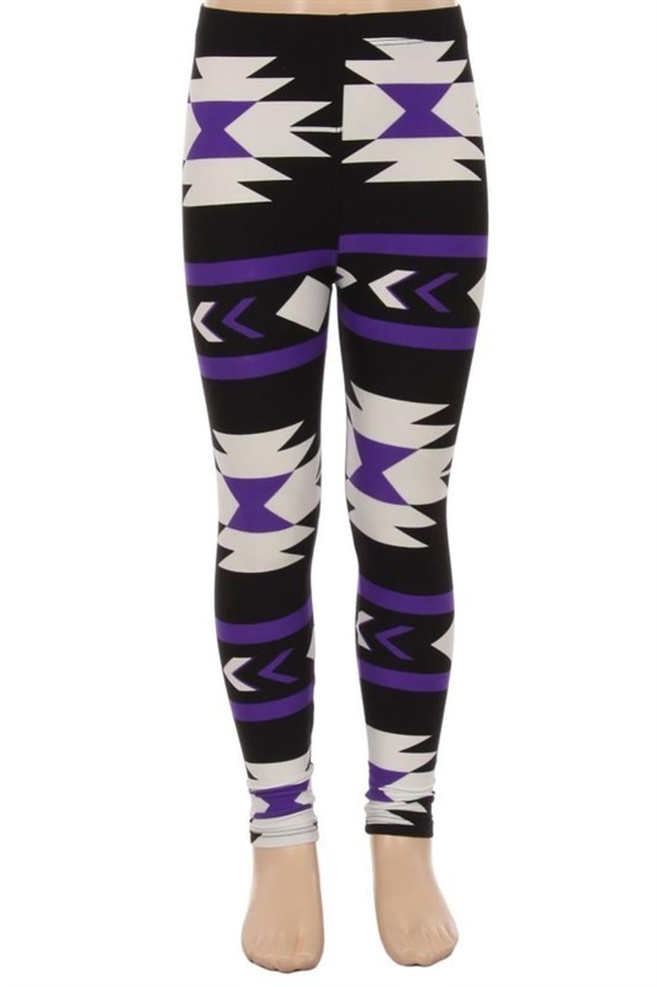 Wholesale Buttery Soft Purple Azteca Tribal Kids Leggings