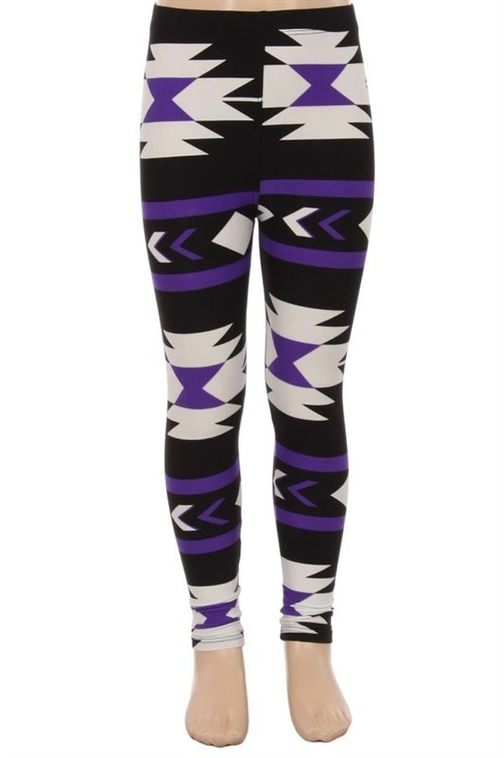 Wholesale Buttery Soft Purple Azteca Tribal Kids Leggings