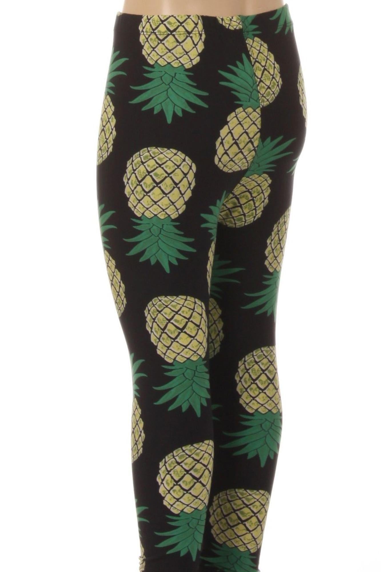 Wholesale Buttery Soft Green Pineapple Kids Leggings - EEVEE