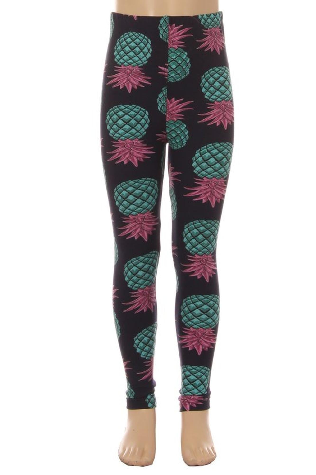 Wholesale Buttery Soft Teal Pineapple Kids Leggings - EEVEE