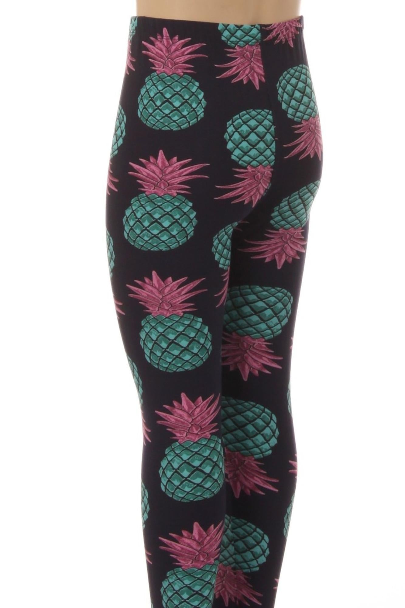 Wholesale Buttery Soft Teal Pineapple Kids Leggings - EEVEE