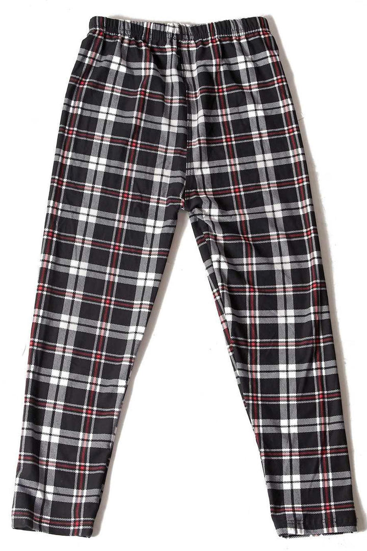 Wholesale Buttery Soft Burgundy Stripes Plaid Kids Leggings