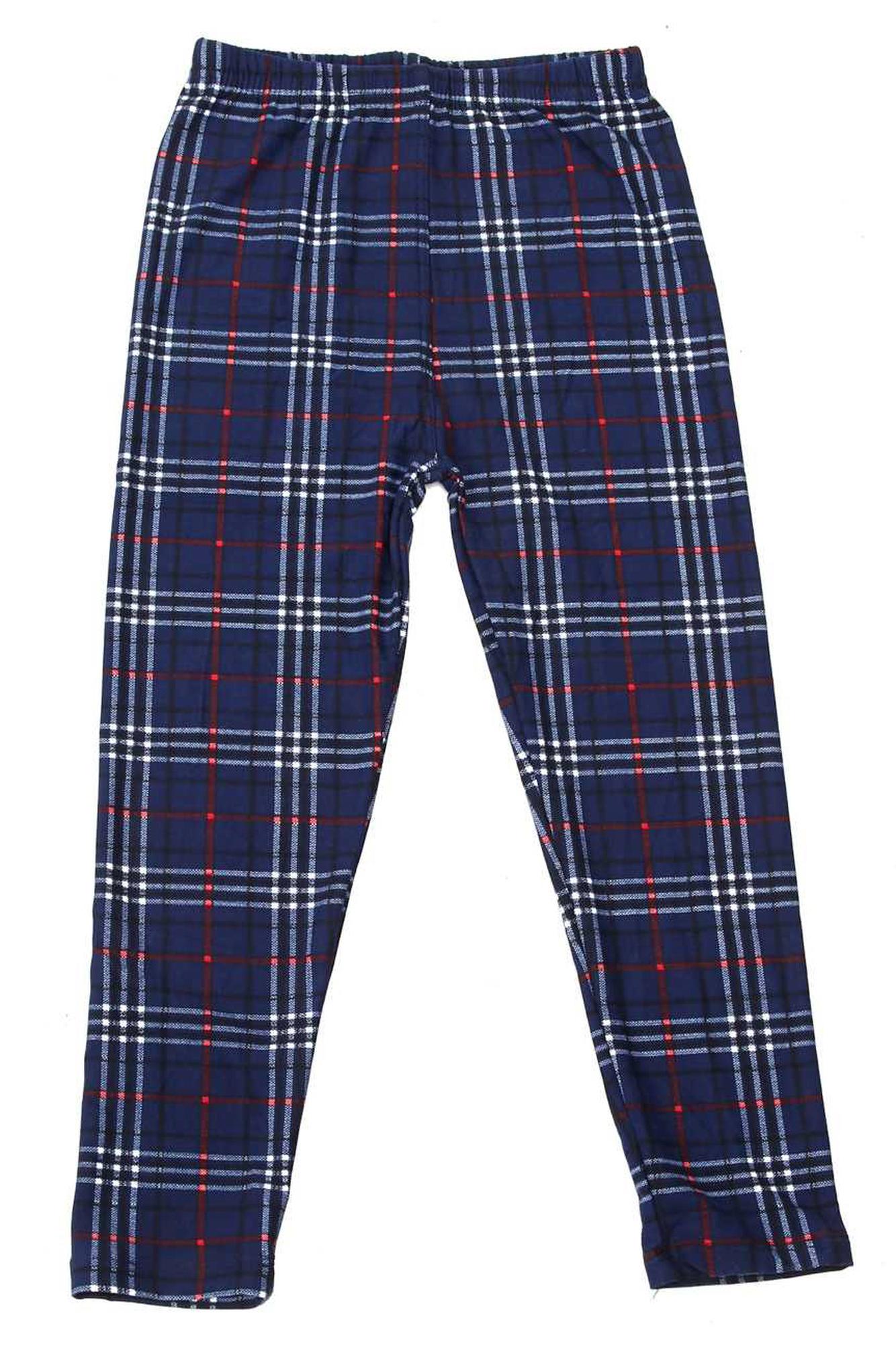 Wholesale Buttery Soft Navy Blue Plaid Kids Leggings