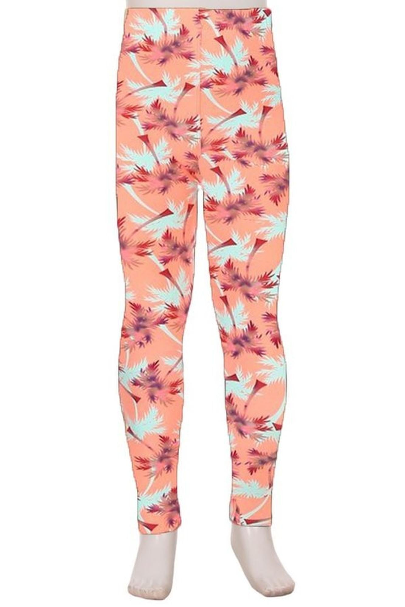 Wholesale Buttery Soft Peach Palm Trees Kids Leggings