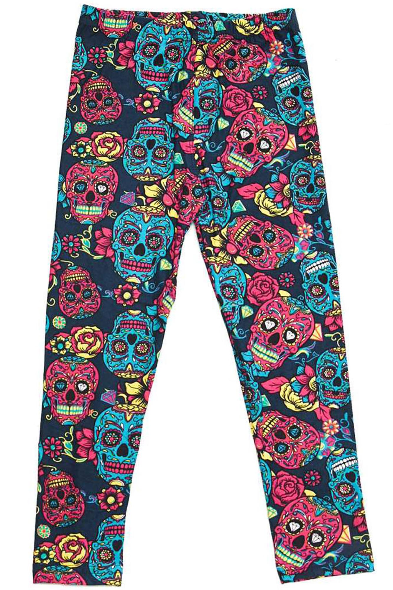 Wholesale Buttery Soft Red and Blue Sugar Skull Kids Leggings
