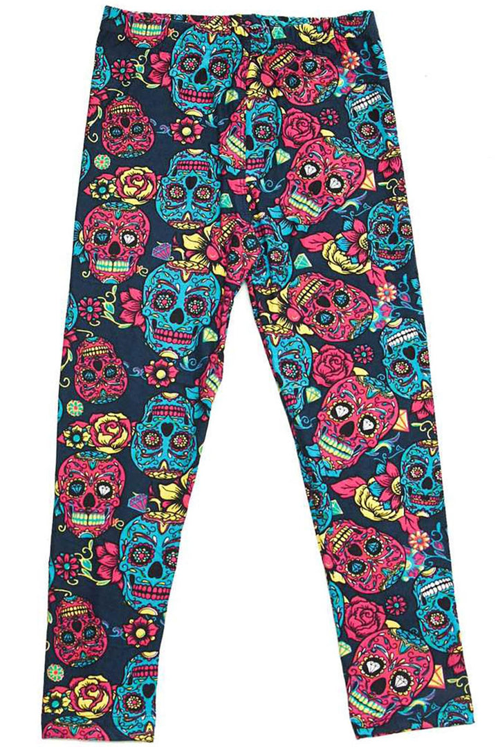 Wholesale Buttery Soft Red and Blue Sugar Skull Kids Leggings