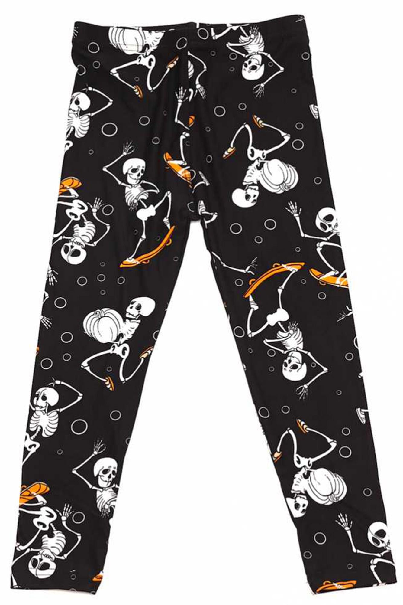 Wholesale Buttery Soft Skateboarding Skeletons Halloween Kids Leggings
