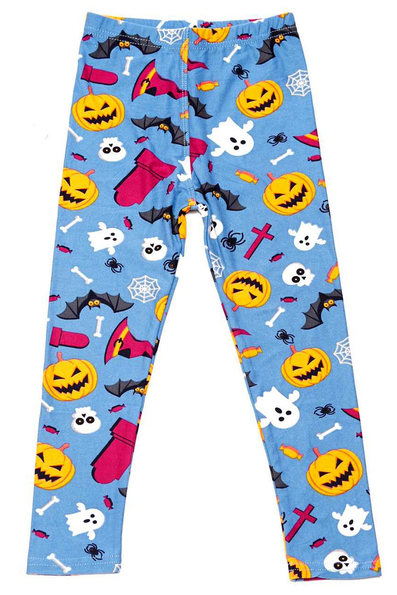 Wholesale Buttery Soft Steel Blue Halloween Motif Kids Leggings