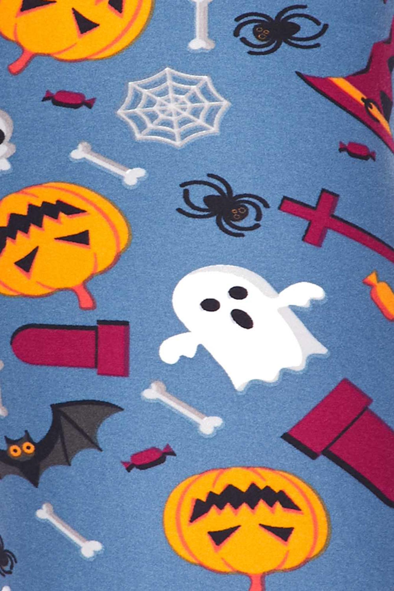 Wholesale Buttery Soft Steel Blue Halloween Motif Kids Leggings