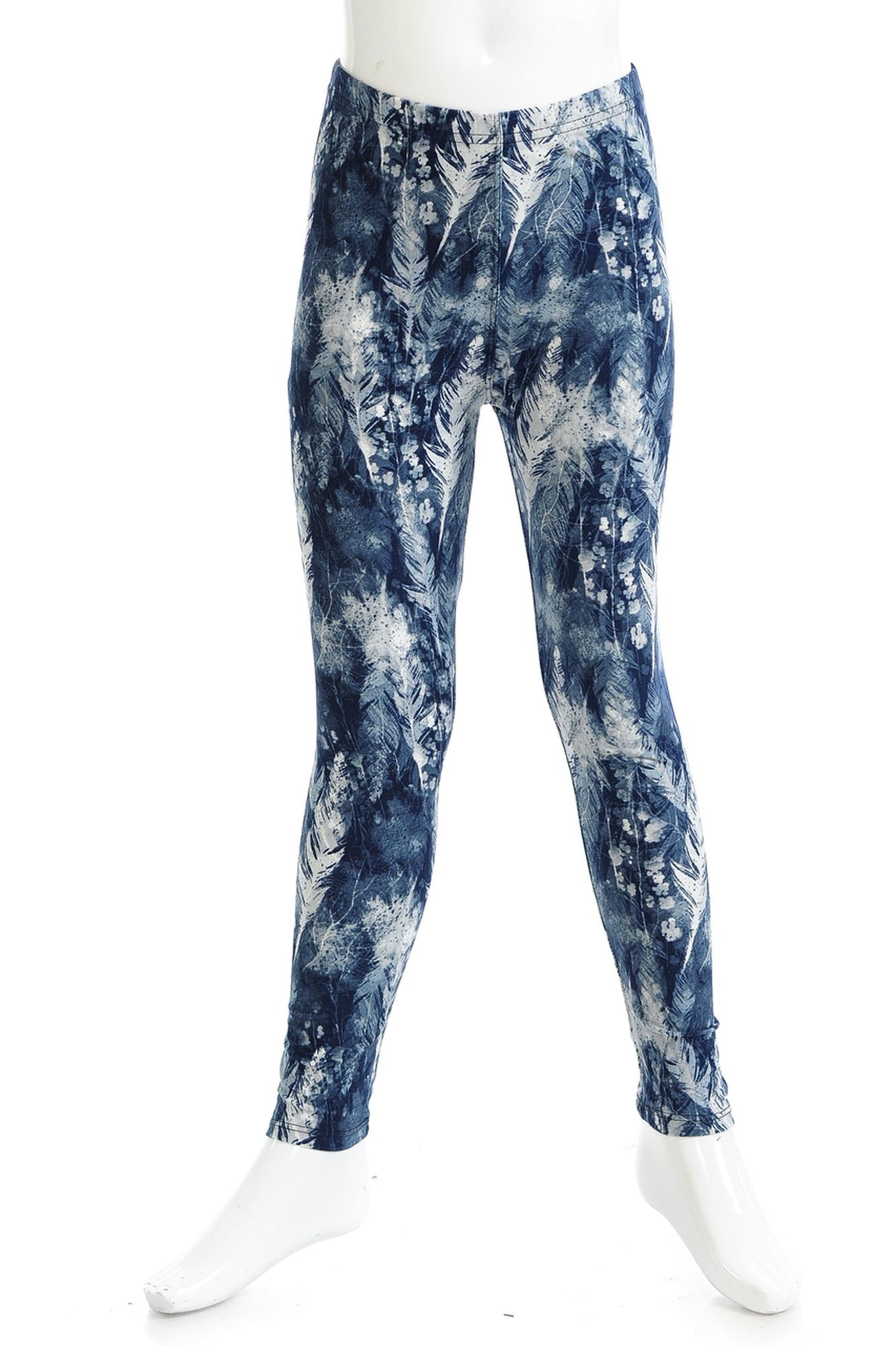 Wholesale Buttery Soft Feather Blue Kids Leggings