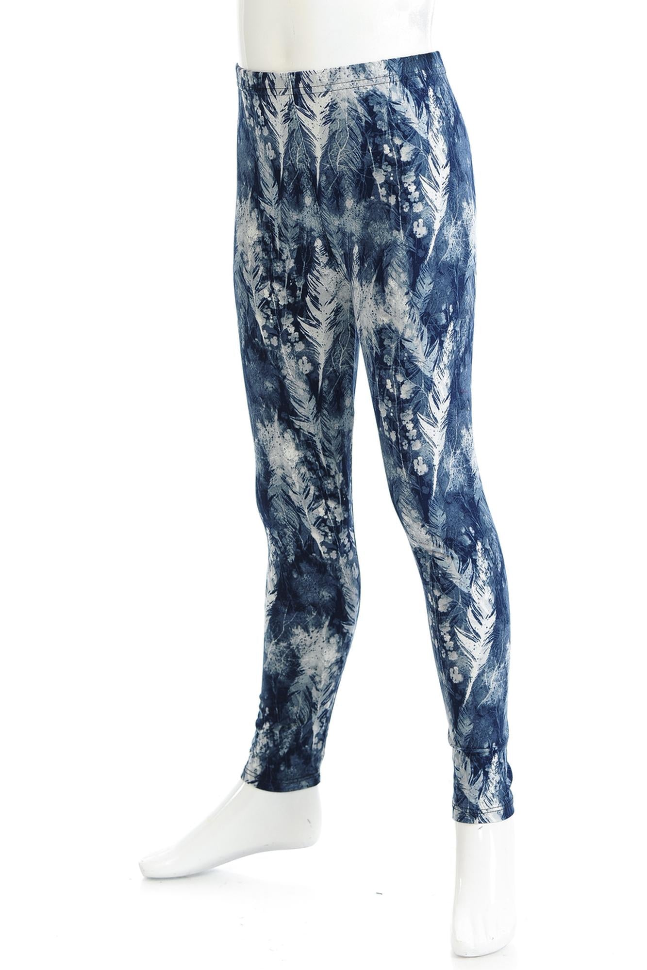 Wholesale Buttery Soft Feather Blue Kids Leggings