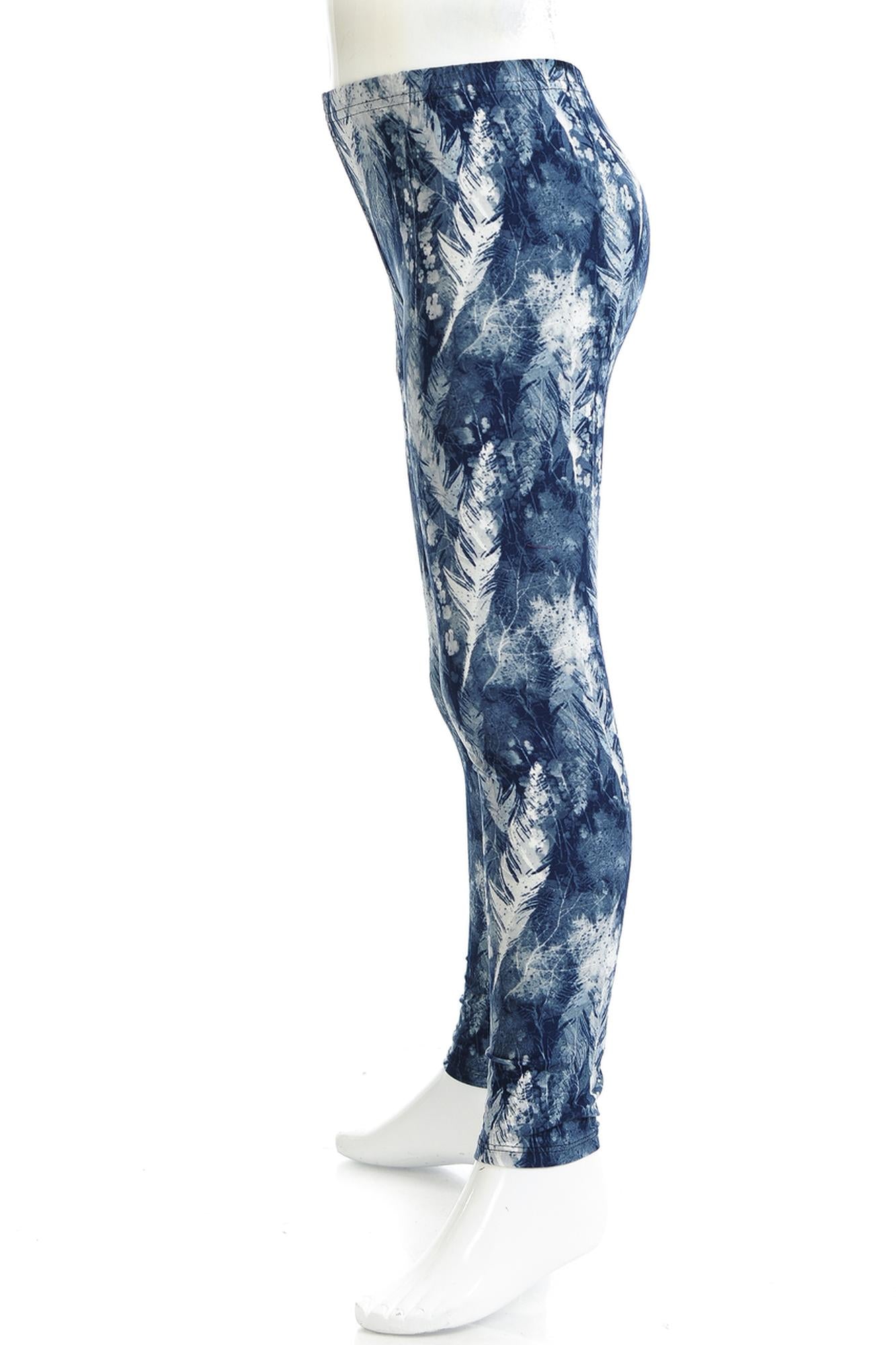 Wholesale Buttery Soft Feather Blue Kids Leggings