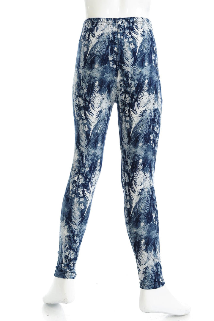 Wholesale Buttery Soft Feather Blue Kids Leggings