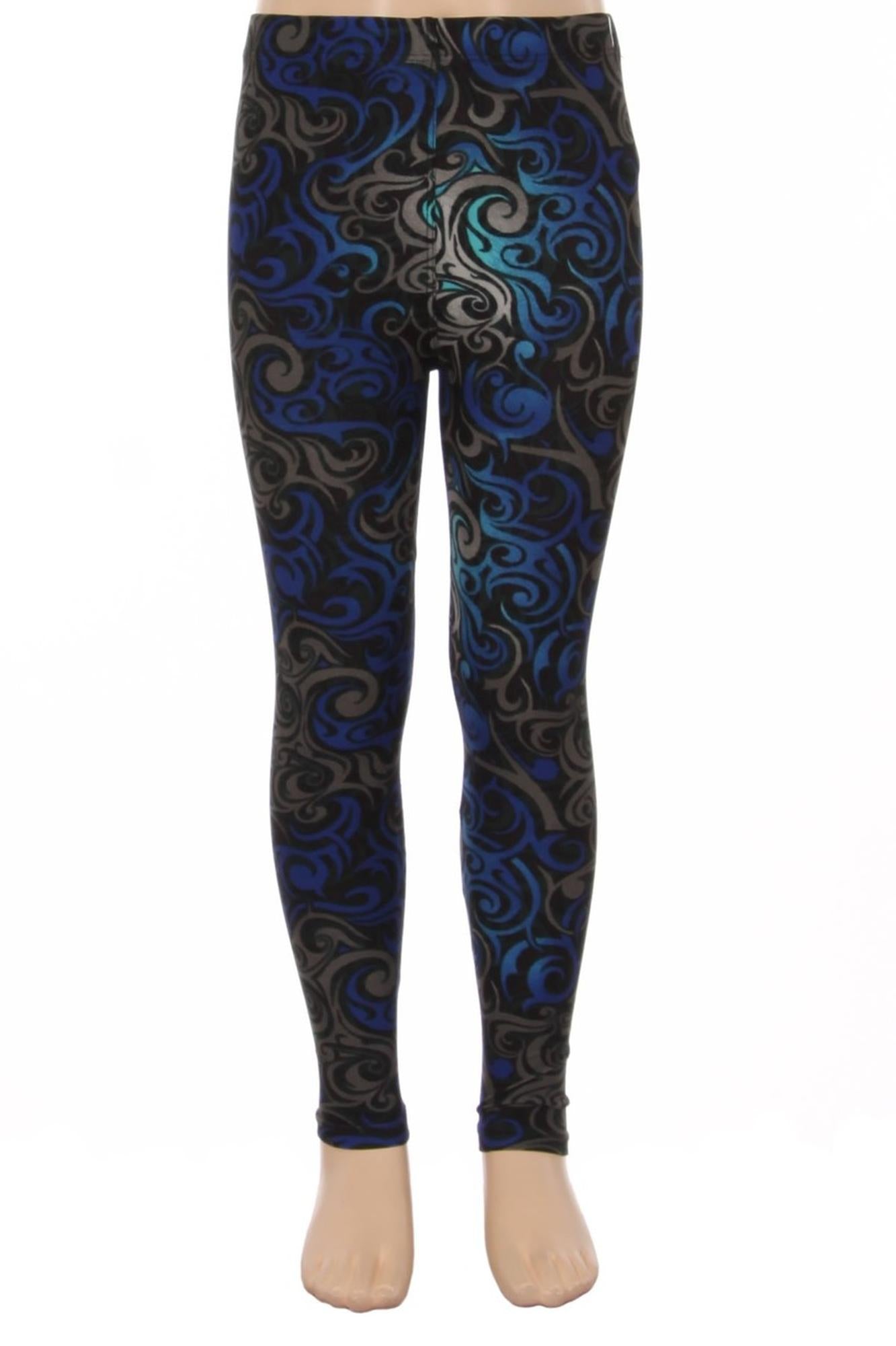 Wholesale Buttery Soft Blue Tangled Swirl Kids Leggings