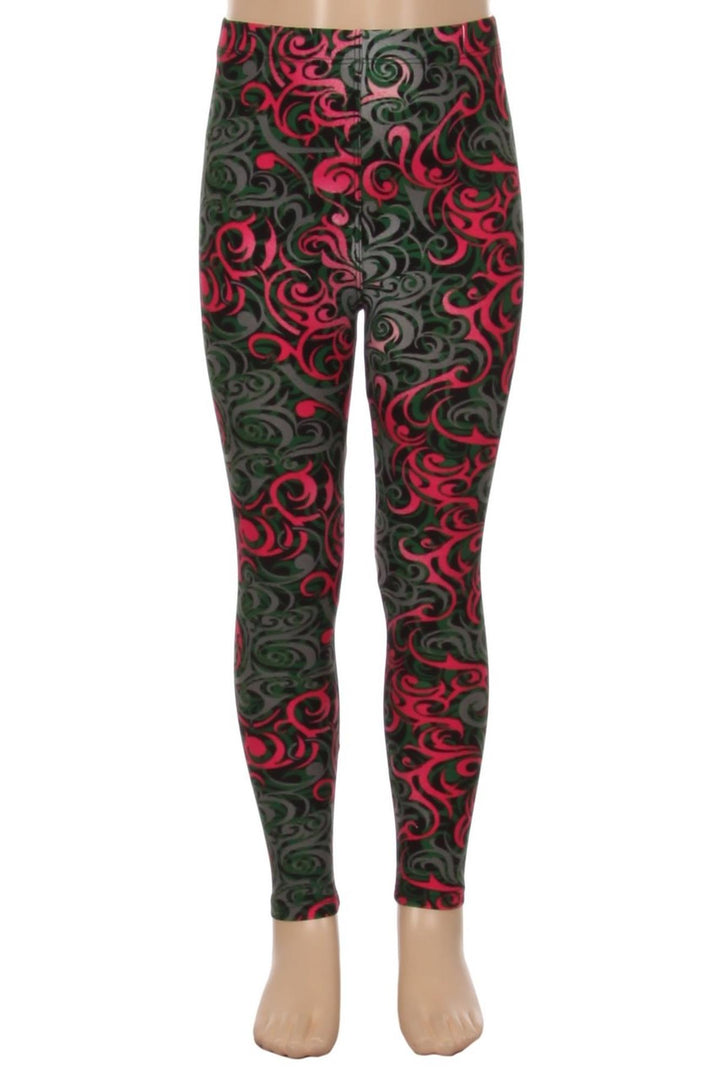 Wholesale Buttery Soft Fuchsia Tangled Swirl Kids Leggings