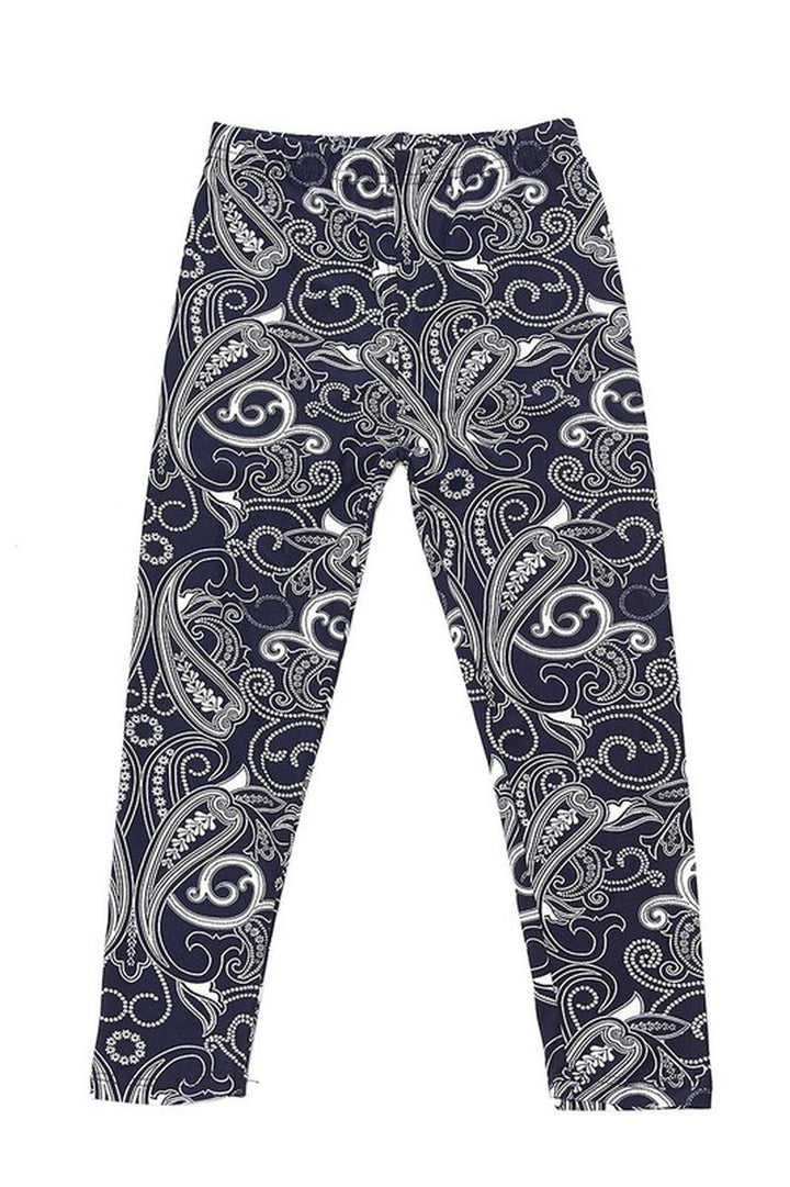 Wholesale Buttery Soft Navy Paisley Kids Leggings