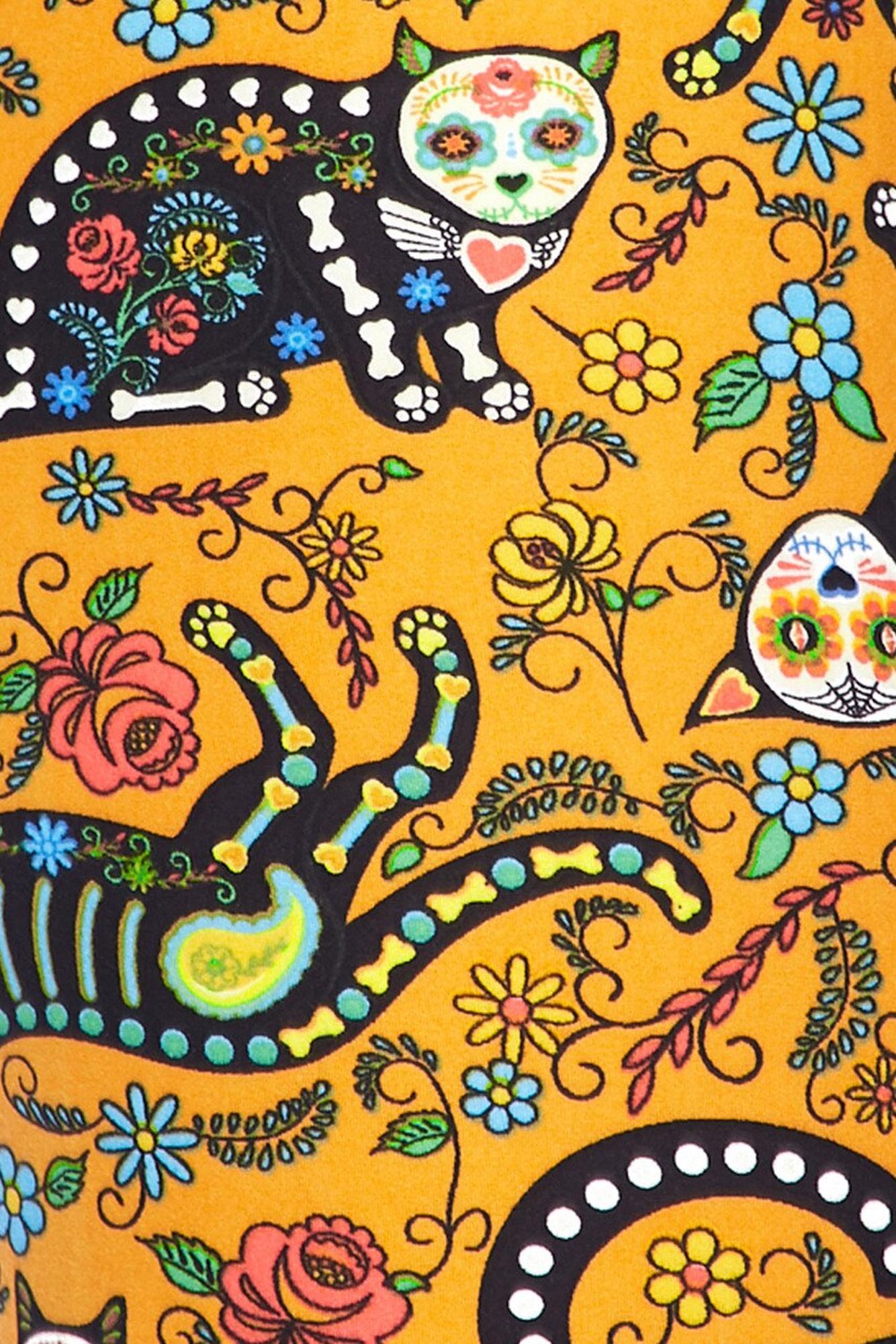 Wholesale Buttery Soft Kitty Cat Mustard Sugar Skull Kids Leggings