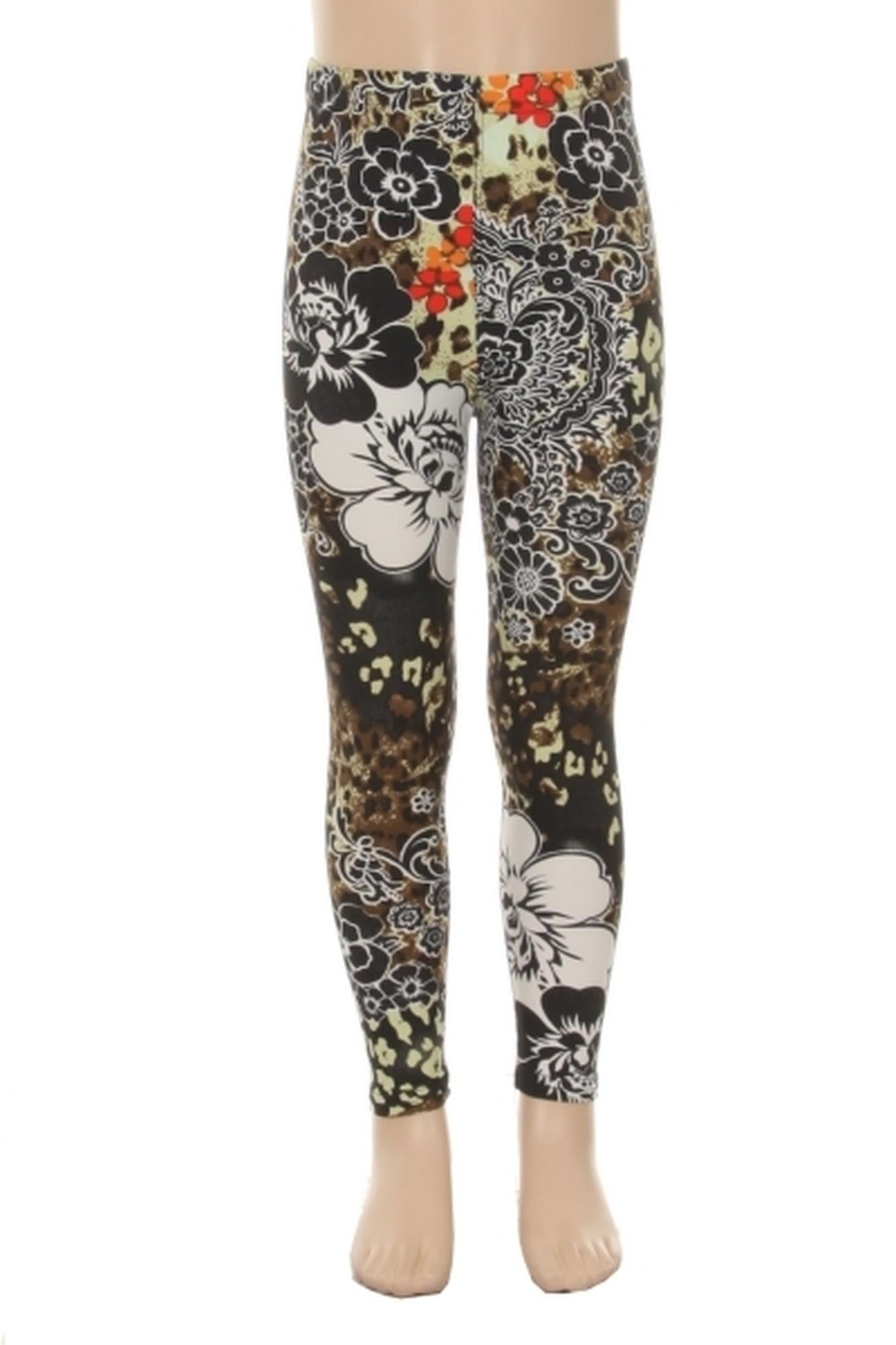 Wholesale Buttery Soft Floral Leopard Kid's Leggings