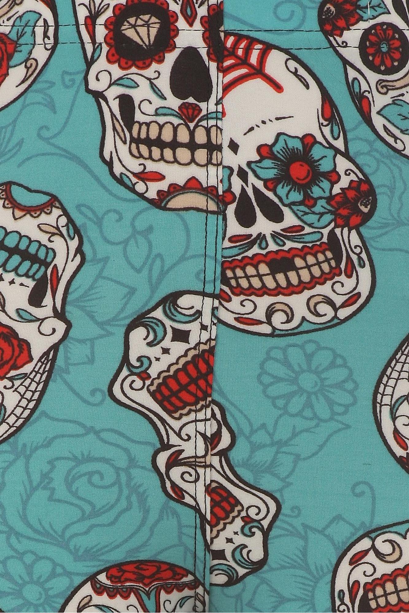 Wholesale Buttery Soft Teal Sugar Skull Kid's Leggings