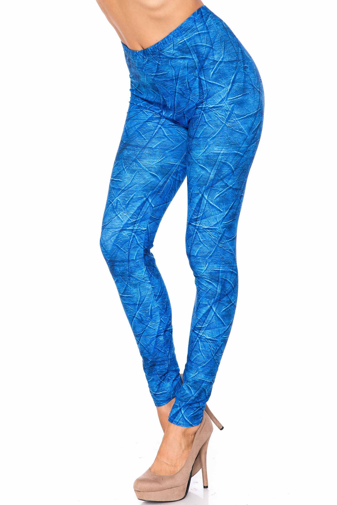 Wholesale Creamy Soft Blue Wrinkled Denim Kids Leggings - USA Fashion