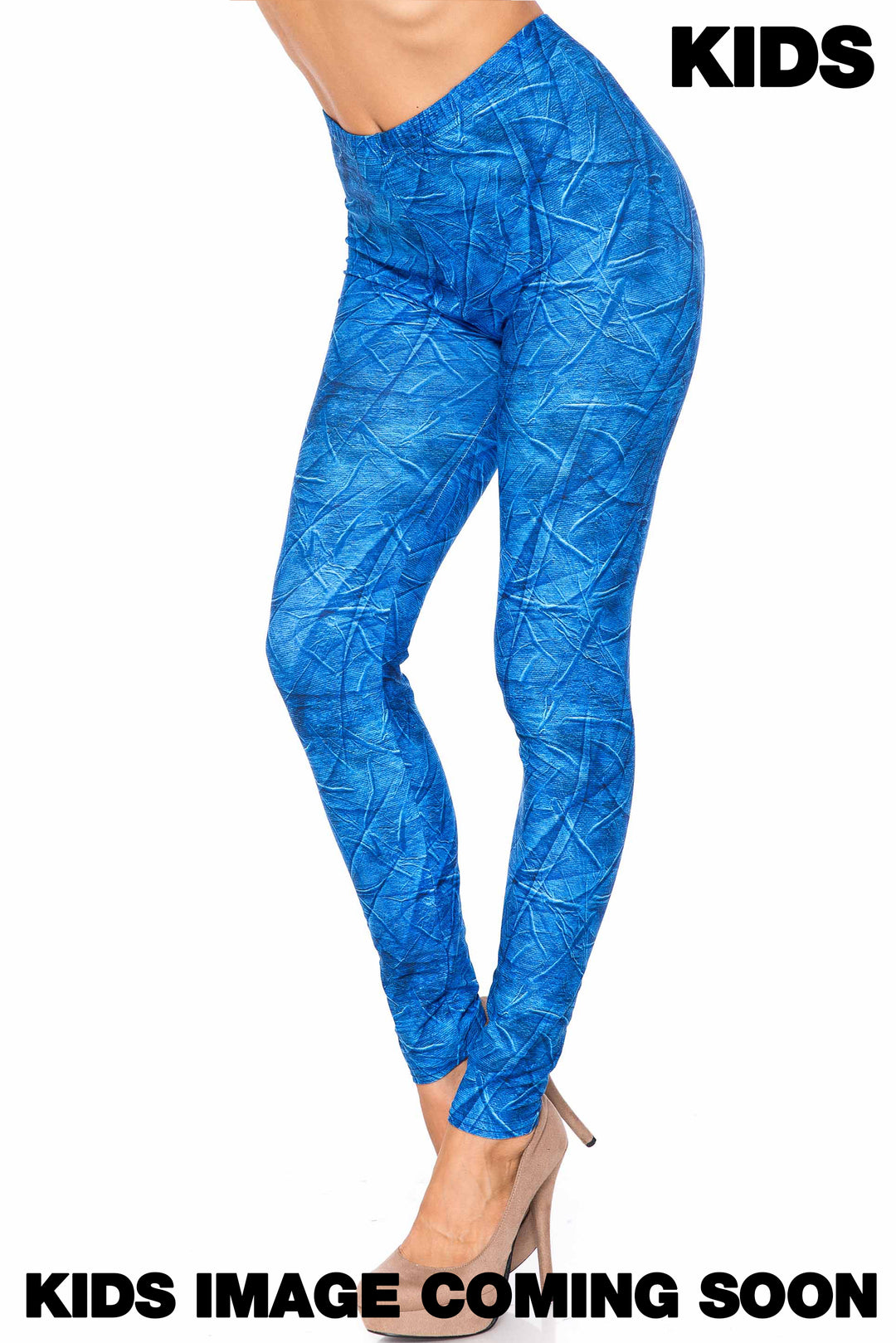 Wholesale Creamy Soft Blue Wrinkled Denim Kids Leggings - USA Fashion